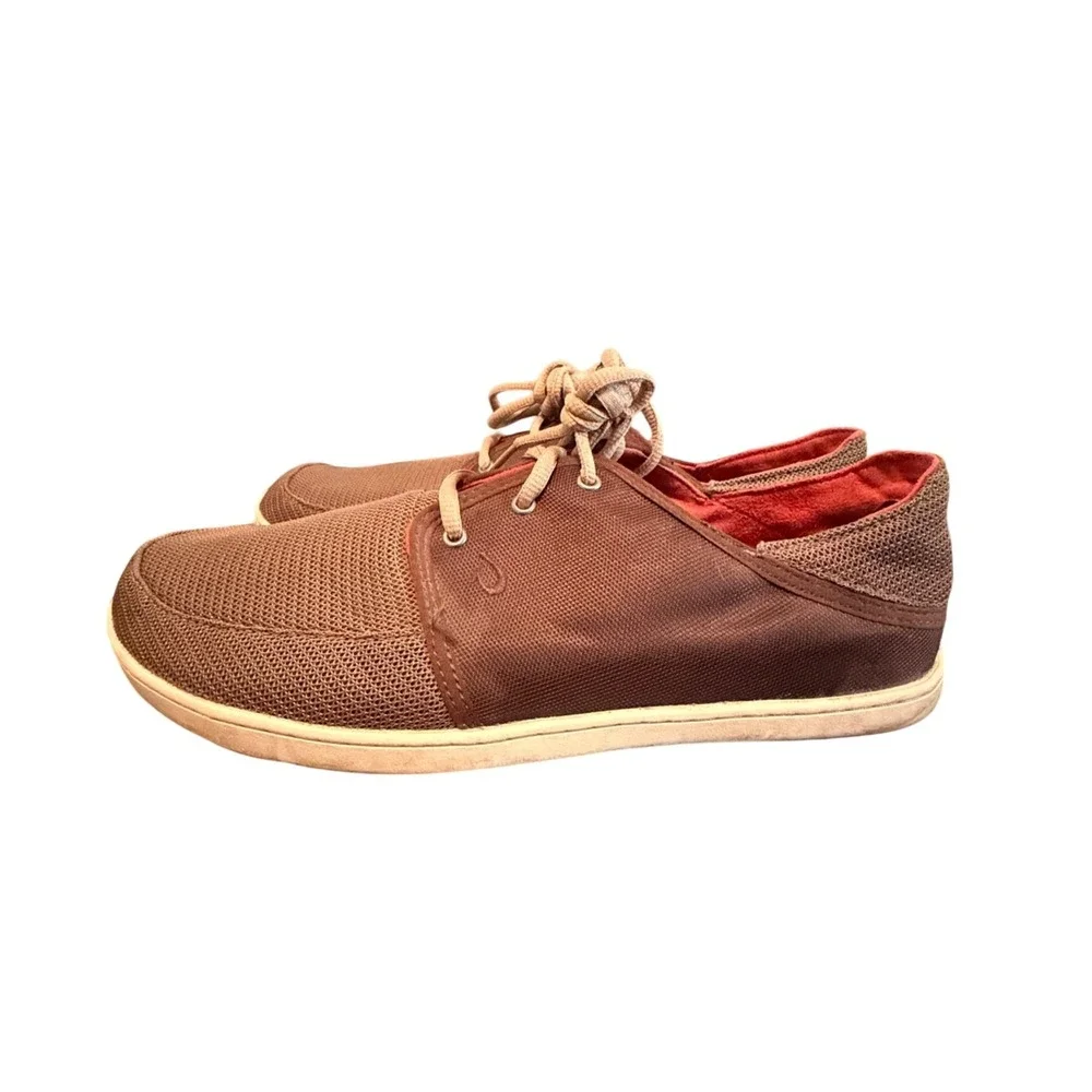 Olukai Nohea Lace Mesh Boat Men's Size 10.5 Brown Fashion Sneaker Shoes